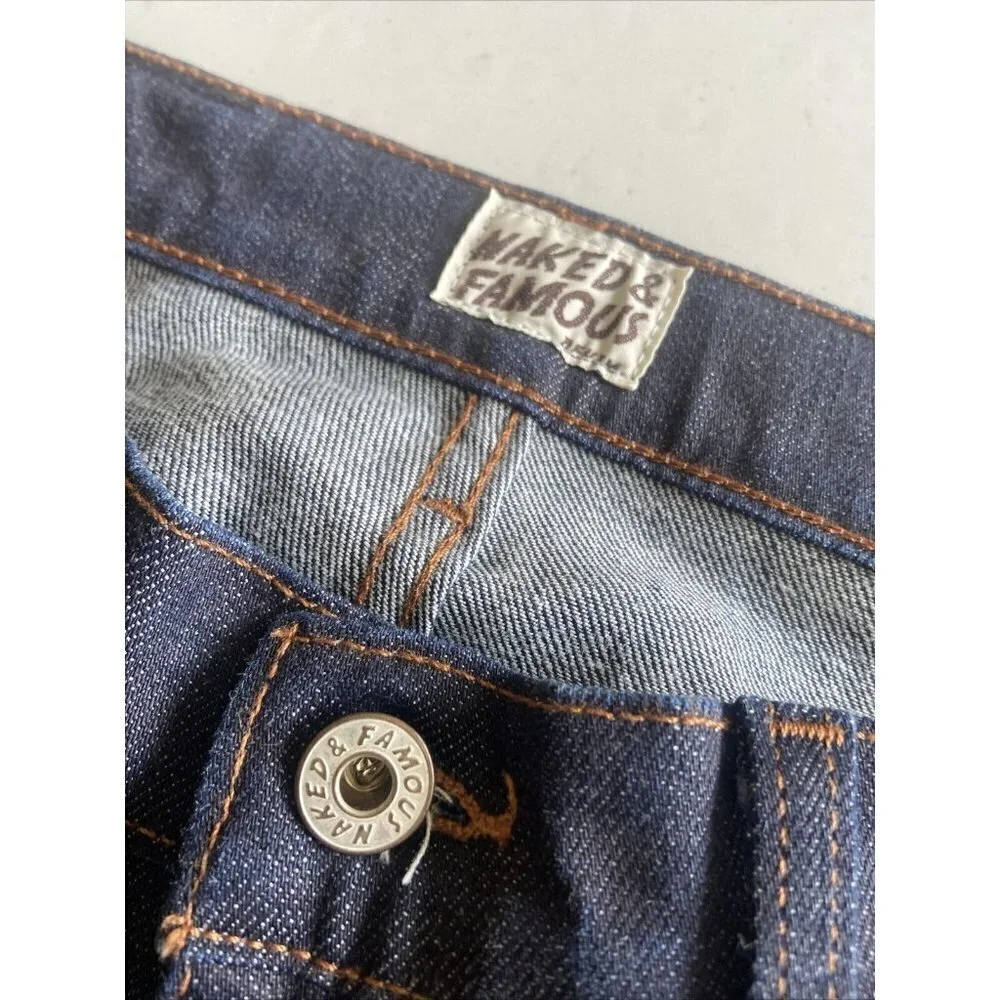 Men's Naked & Famous Denim Stacked‎ Guy  Power Stretch Jeans 29X32 Indigo Blue